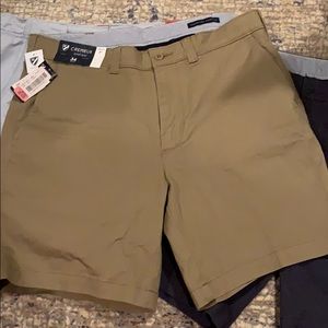 Men’s dark khaki, navy, and light blue shorts